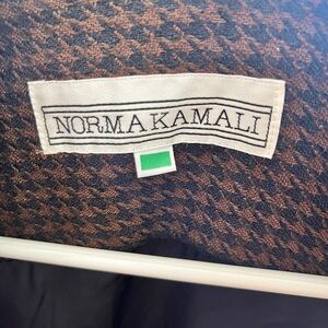 Vtg Norma Kamali Brown Houndstooth Skirt Blazer Suit Set 80s 90s 2pc Business